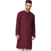 Jompers Men's Purple Embroidered And Sequence Kurta Only (Purple, L)