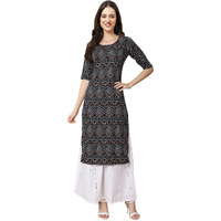 Pinkmint Women's Crepe Black Color Ethnic Motif Printed Straight Kurti[Nb-530373-M]