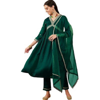 Lookmark Women's Embroidered Georgette Alia Cut Kurta Pant Dupatta Set - Trendy And Elegant Ethnic Wear For Women (Az-Lm-Og-Ks2110-Xxl) Green