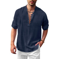Royalscout Men's Solid Cotton Blend Straight Kurta Shirt | Regular Fit Full Sleeve Short Kurta Navy