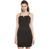 Miss Chase Women's Sleeveless Solid Mini Bodycon Square Neck Dress | 2 Colors (Mcaw15D05-21-62-05, Black, Large)