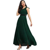 Miss Chase Women's V-Neck Ruffled Sleeve Solid Embellished Maxi Dress With Pockets (Mcaw21D06-17-42-04, Dark Green, M)