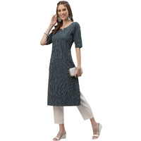 Stylum Women's Self Woven Striped Cotton Blend Straight Kurta (Daisyteal44_Teal, Xxl)
