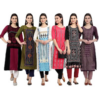Tee Projekt Printed Crepe Kurti For Women Ll Modern Kurtis: For The Trendy You (Pack Of 6)