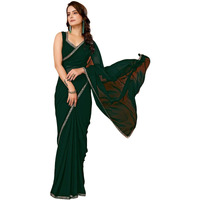 Satrani Women's Georgette Mirror Lace Work Saree With Unstitched Blouse Piece (4255S665N_Dark Green)