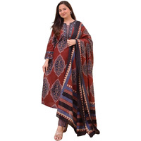 Alvami Women's Viscose Straight Kurta Set (Kohinoor_Red_L