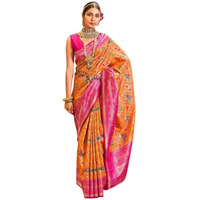 Flosive Women's Kanjivaram Mix Color Sona Chandi Silk Saree With Blouse (Orange)