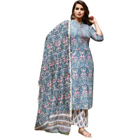 Leriya Fashion Women Cotton Blend Fancy Kurta Set Regular Fit Printed (Lf-K2712&P134&D84_Blue_2Xl)
