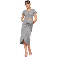 Oomph! Stretchable Lycra Coord Crop Top And Skirt Set For Women, Grey - Coord_Mt979Msk256