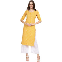 Pinkmint Women's Crepe Yellow Color Floral Printed Straight Kurti(Md-530350_S)
