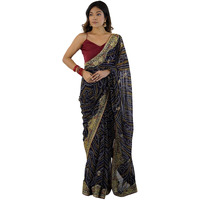 Satrani Women's Georgette Embroidery Bandhani Printed & Gota Lace Saree With Unstitched Blouse Piece (4132S137N_Dark Blue2)
