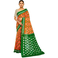 Satrani Women's Cotton Printed Republic Day Special Tiranga Saree With Unstitched Blouse Piece (4118S404N_Orange & Green & White)