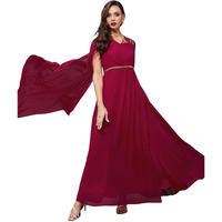 Miss Chase Women's V-Neck Maxi Dress (Mcaw22D06-55-23-05, Dark Pink, L)