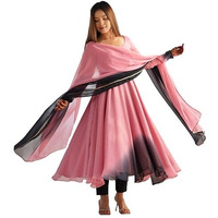 Anni Designer Women's Georgette Anarkali Solid Kurta With Pant & Dupatta (Sade Baby Pink_Xxl_Baby Pink_Xx-Large)