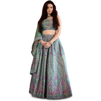 Purvaja Women's Faux Silk Lehengacholiset (Sirat-C-Green_Light Free Size)
