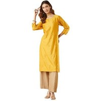 Fabindia Women's Cotton Silk Solid Regular Fit Kurta (1038231Yellow_Yellow