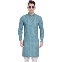 Divisive Men's Embroidered Cotton Blend Only Slim Fit Kurta (Dkrt379_M_Sky Blue)
