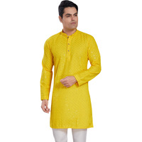 Divisive Men's Sequince Embroidered Cotton Blend Only Slim Fit Kurta (Dkrt551_S_Yellow)