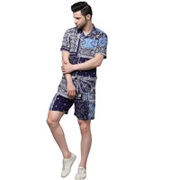 Rigo Printed Co-Ord Set For Men | Casual Shirt & Shorts Night Suit | Lounge-Wear Nightdress Pajama Set | Night Wear, Beach, Vacation Outfit Blue