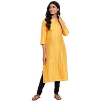 Fabindia Women Silk Textured Long Kurta Cotton_S Yellow