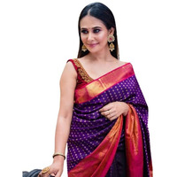 Flosive Women's Present Banarasi Soft Lichi Silk Saree Beautiful Jacquard Rich Pallu Design Work Zari Woven Kanjivaram Silk Style Saree With Soft Lichi Silk Blouse Piece Ayn Royal Mix (Purple).