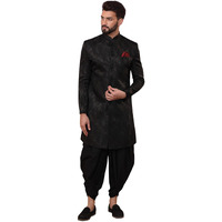 Kisah Men's Ethnic Wear Silk Blend Woven Design Regular Fit Dark Black Indo-Western Sherwani Set Indo-Western, 36