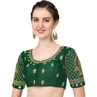 Pujia Mills Women's Phantom Silk Embroidery Maggam Work Readymade Blouse