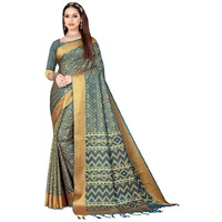 Greciilooks Womens Cotton Silk Ready Pleated Saree Saree For Women (Grey)