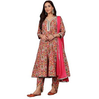 Varanga Women Ethnic Floral Printed Zari & Sequin Lace Anarkali Kurta With Dhoti Trouser & Dupatta