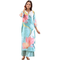 Anni Designer Women's Rayon Viscose Straight Printed Kurta With Palazzo (Mihika Sky-Vks02_M_Sky Blue_Medium)