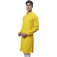 Jompers Men's Chikankari Embroidered And Sequence Kurtas Only (Yellow, S)