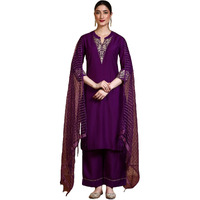 Varanga Zari Embroidered Neck Kurta With Trouser And Dupatta.