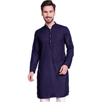 Jompers Chikankari Pure Cotton Kurtas For Men (Navy, M)