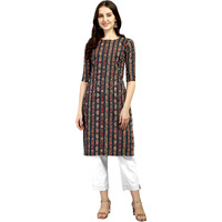 Wedani Women Crepe Printed Kurti (Krt483) (X-Large, Navy Blue)
