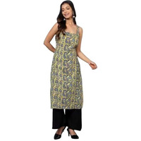 Patlani Women's Cotton Blened Sleeveless Printed Full Stitched Kurti.(K-199) Yellow