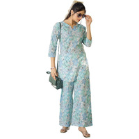 Pinkmint Women's Pure Cotton Co Ord Set L Flower Printed Co Ord Set L Stylish Pocket & 3/4 Sleeve Women Co-Ord Set