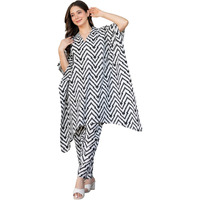Rytras Women's Printed Ethnic Wear Kaftan Kurta Set With Palazzo Pants(Ryt640,Black,Xl)