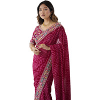 Satrani Women's Georgette Bandhani Printed Festive Saree With Unstitched Blouse Piece (4486S552N_Magenta)