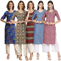 Pinkmint Women's Crepe Digital Print Straight Kurta [Pack Of 5](Cr-391-383-382-367-347-Xl)