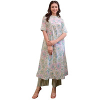 Shiv Textiles Women's Cotton Printed A-Line Kurta With Pant Set | Kurta Sets For Women | Comfortable & Stylish.(Kp-301-Offwhite-3Xl)