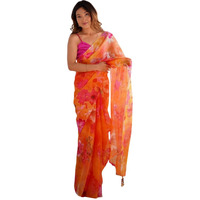 Shiv Textiles Women's Organza Printed Saree(Kls-5019-Orange)