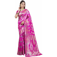 Sugathari Women's Rani Kanjivaram Banarasi Silk Saree For Patola Festival Wedding Silk With Rich Pallu Design Sarees For Women With Blouse Piece (San Jm 5 Rani)