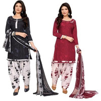 Yashika Women's Crepe Dress Material Set For Women | Unstitched Printed Fabric For Kurta Bottom & Dupatta (Ys-Nitu Black-Nitu Wine)