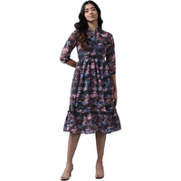 Aarika Womens Black Colour Floral Print Georgette Dress (S-Xxl)