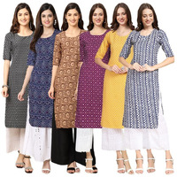 Pinkmint Women's Crepe Digital Print Straight Kurta [Pack Of 6](Mv-377-375-379-355-350-348-M)