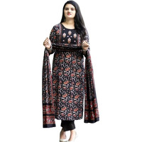 Pinkmint Women's Cotton Blend Straight Printed Kurta With Pant & Dupatta Black