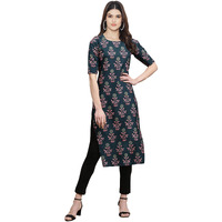 Pinkmint Women's Crepe Teal Color Floral Printed Straight Kurti (530335-Xl)