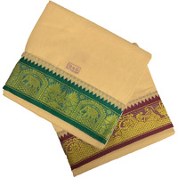 Prakasam Cotton Mens Panchakacham 9X5 Unbleached Cotton Colour Dhoti + Towel Set (Mango)