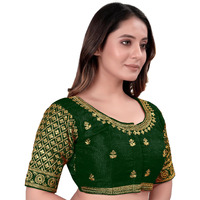 Pujia Mills Women's Blouse Readymade Blouse Embroidery Blouse Readymade Blouses For Women Readymade Blouses For Women Half Readymade Saree Blouse For Women Green Blouse Readymade (Sigma Green 38)