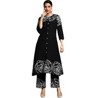 Varanga Women-Bold Floral Placement Printed Flared Kurta With Trouser Black